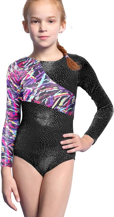 Leotards For Girls Gymnastics Long Sleeve Colorful Ribbons Pink Leopard