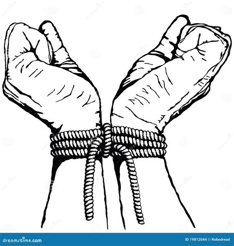 Hands Tied With Rope Isolated Sketch On Vintage Pop Art Background