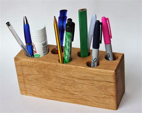 Wooden Desk Tidy Solid Oak Pen Pot Desk Organiser Etsy Wooden