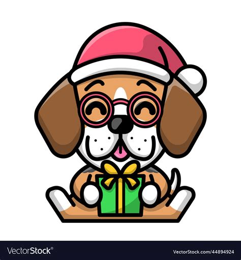 A Cute Beagle Dog Is Wearing Santa Hat And Vector Image