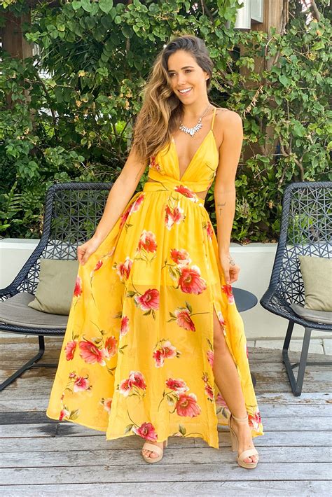 Yellow Floral Maxi Dress With Cut Outs Maxi Dresses Saved By The Dress