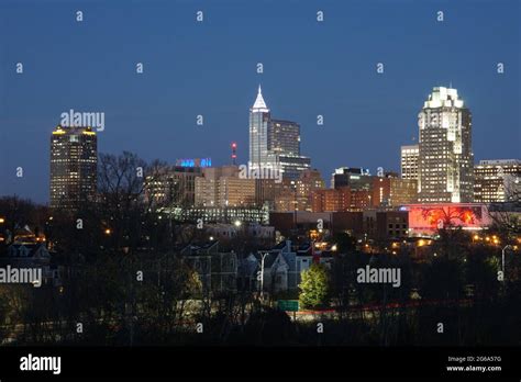 Raleigh North Carolina Skyline At Night Stock Photo Alamy