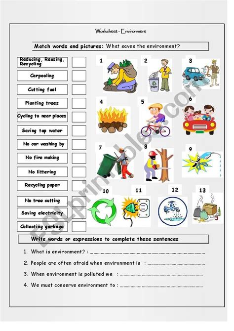 Conservación Del Medio Ambiente Hoja De Trabajo De Esl Por Nrichani