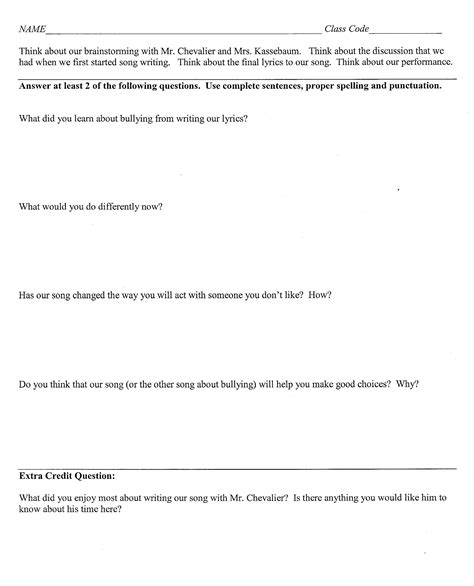 12 Best Images Of Student Reflection Worksheets Student Test