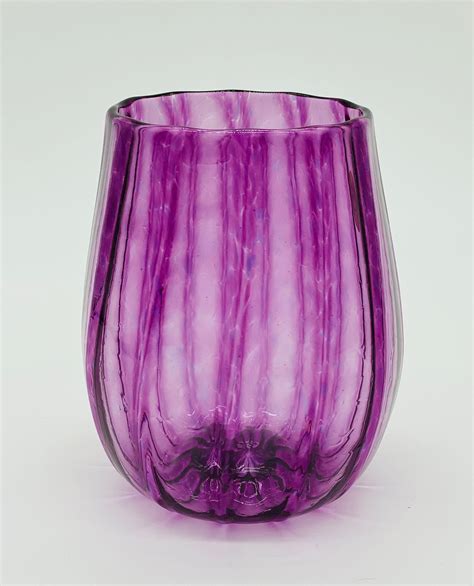 Hand Blown Glass Purple Straight Optic Stemless Wine Glass Etsy