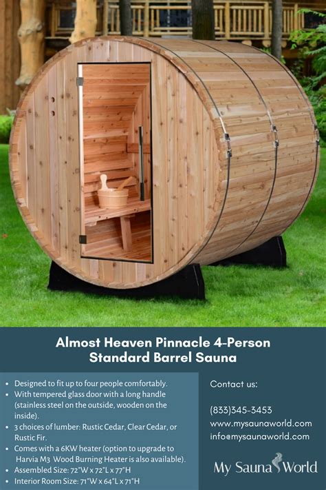 Almost Heaven Pinnacle 4 Person Standard Barrel Sauna Barrel Sauna Outdoor Sauna Traditional