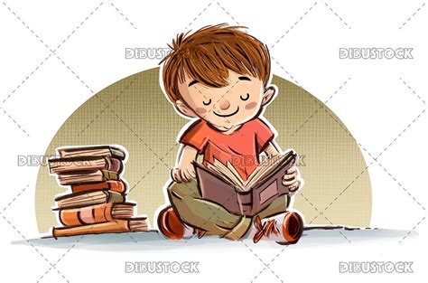Niño Sentado En El Suelo Leyendo Un Libro Ilustraciones De Cuentos