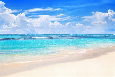 Tropical Beach Landscape Turquoise Sea Water Ocean Waves Yellow Sand
