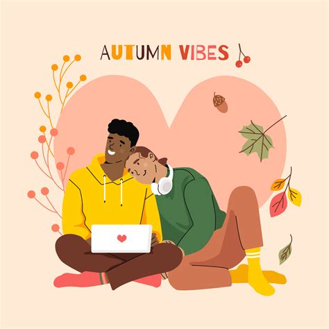 Autumn Vibes Gay Couple Cuddling And Watching Movie On Laptop Enamored Same Sex Pair Flat