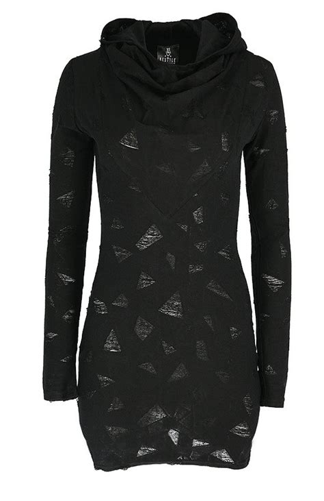 Ripped Hooded Dress Black Gothic Ripped Dress With Hood