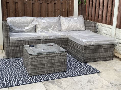 4 Seater Rattan Corner Sofa Set Grey Weave Laura James