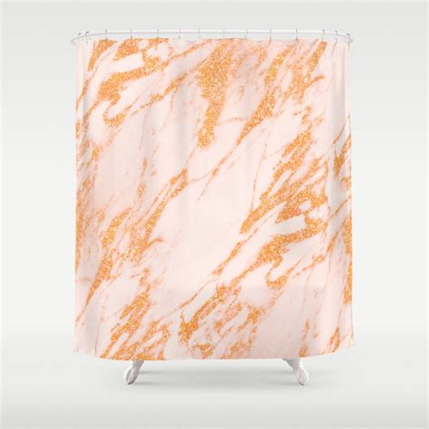 Gold Marble Intense Rose Gold Glitter Metallic Marble Shower Curtain