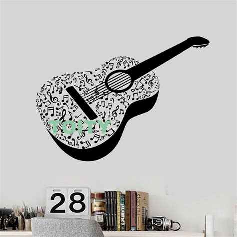 Vinyl Wall Decal Acoustic Guitar Notes Musical Instrument Sticker Room