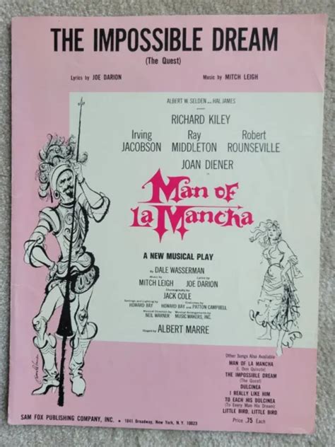 Vintage 1965 Andthe Impossible Dream Man Of La Mancha Musical Sheet