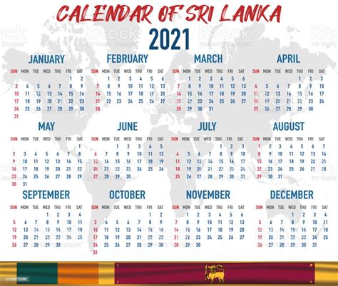 Sri Lanka Calendar With National Country Flag Month Day And Week