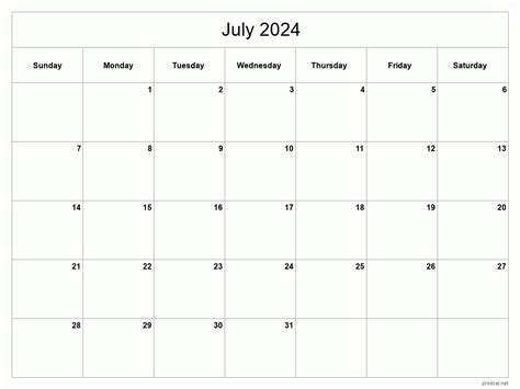 Blank July 2024 Calendar Printable Free Excel Blanca Myrtia