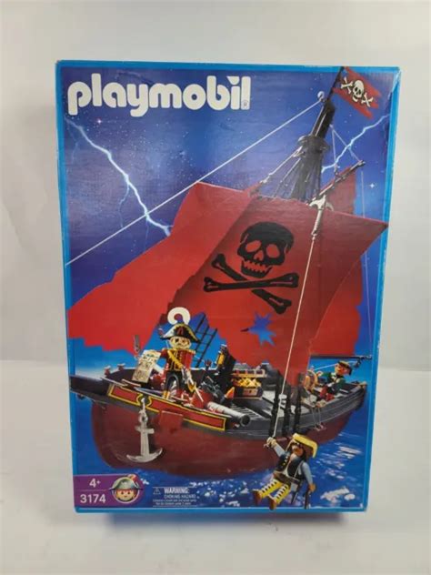 PLAYMOBIL RED Corsair Pirate Ship Captain Crew Treasure PicClick