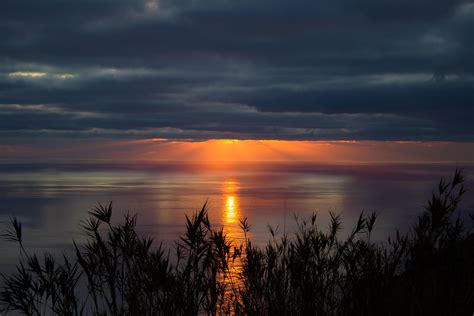 Wallpaper Sea Horizon Sunset Clouds Grass Twilight Hd Widescreen