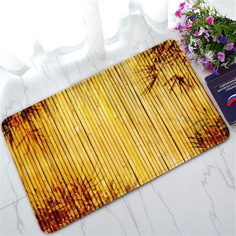 Phfzk Nature Wood Doormat Bamboo And Leaves Doormat Outdoorsindoor