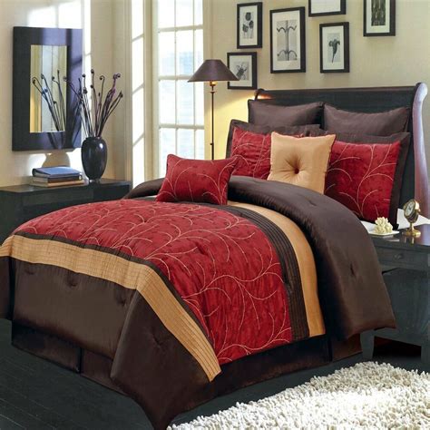 Fashion color of red, black, gold and ivory all in woven stripe reversing to solid. 8pc- Atlantis Red, Gold and Chocolate Luxury 8 piece ...