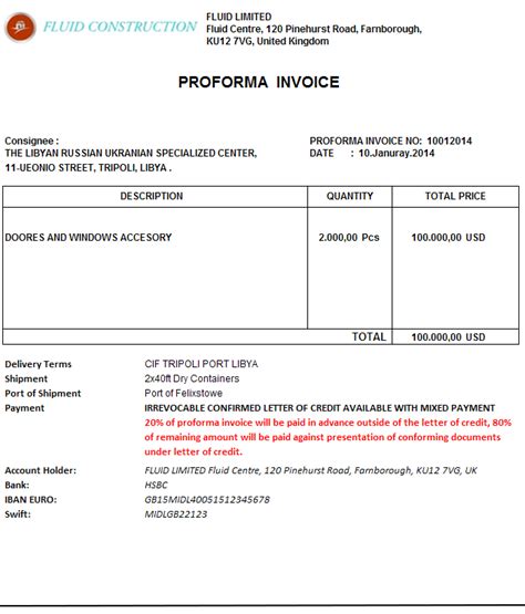 30 Pdf Proforma Invoice Letter Of Credit Printable Docx Zip Download