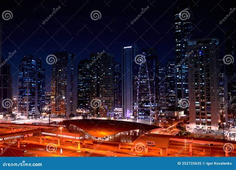 Night City View In Dubai Marina United Emirates Editorial Image