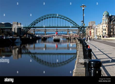 Tyne Bridges Reflected On The River Tyne In Early Morning Looking Down