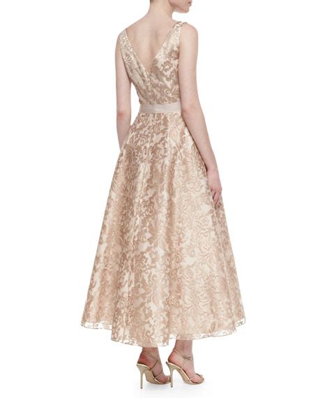 Aidan Mattox Sleeveless Lace Tea Length Dress Rose Gold