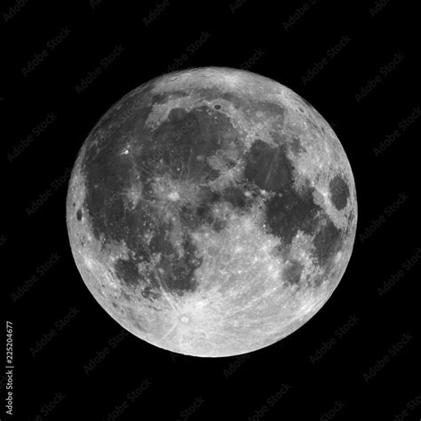 Full Moon Isolated On Black Night Sky Background Of Moon Visible