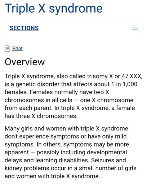 Triple X Syndrome Sections Print Overview Triple X Syndrome Also Called Trisomy X Or 47xxx Is