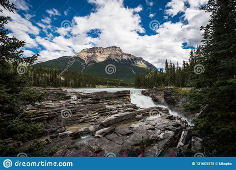 Athabasca Falls In The Canadian Rockies Along The Scenic