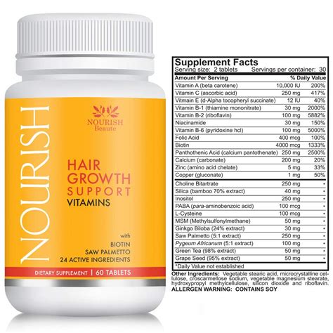 Nourish Beaute Hair Growth Vitamins For Hair Loss Promotes Regrowth 60 Tablets 784672095211 Ebay