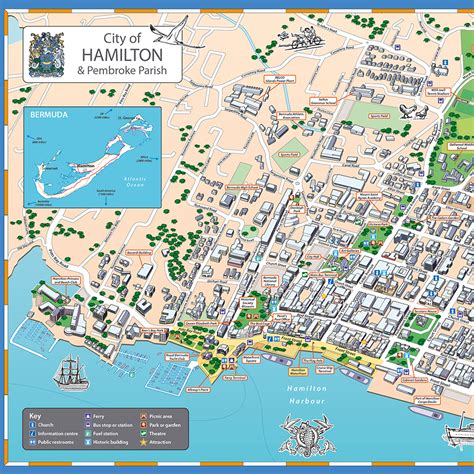 Illustrated Map Of The City Of Hamilton Bermuda