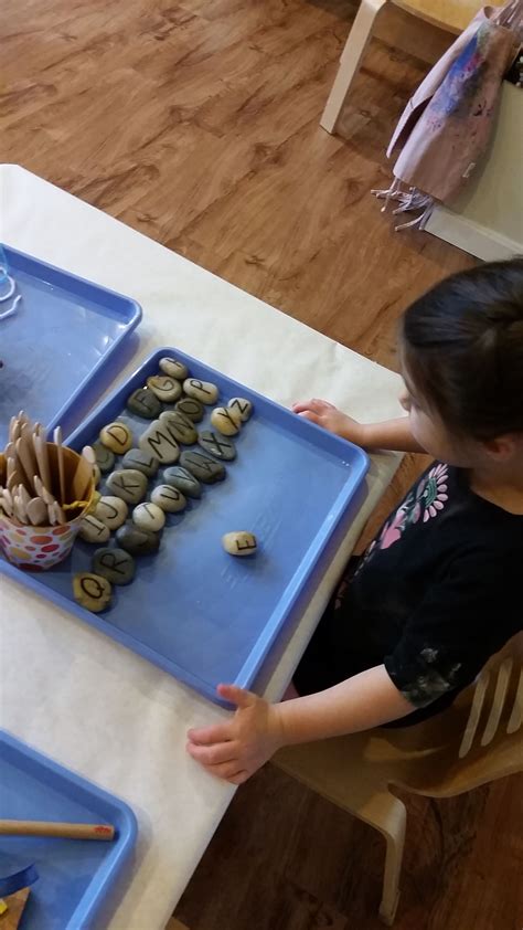 You always want to make sure you are putting the proper accent over the word, as sometimes an alternate accent can give some words an entirely different meaning. Alphabet stones on a Play Tray can be used in a lot of ...