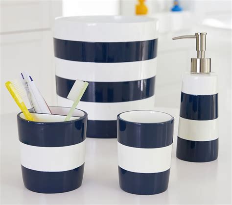 Bathroom vanities showers bathtubs bathroom lighting faucets bathroom sinks tile bath accessories bath linens medicine cabinets view all. Navy Stripe Bath Accessories | Pottery Barn Kids CA