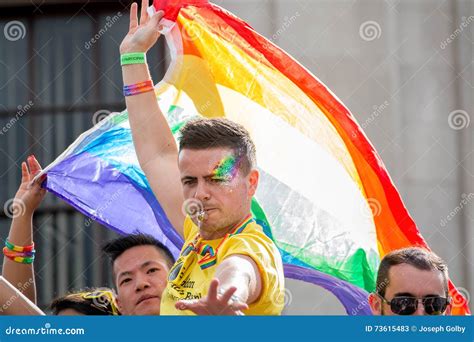 Lgbt Gay Pride Parade Man With Rainbow Flag Editorial Stock Photo