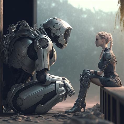 Premium Ai Image A Couple Of Robots Sit Next To Each Other And One