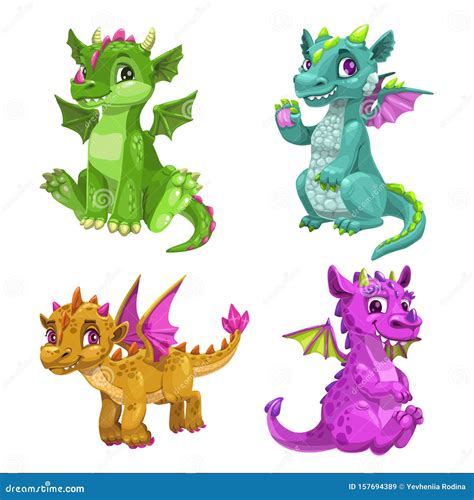 Baby Dragons With Cute Eyes And Smile Cartoon Vector Cartoondealer