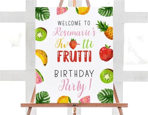 Editable Welcome Sign Two Tti Frutti Birthday Tutti Fruity Party Fruit