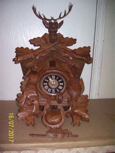 Large Antique German Black Forest Carved Cuckoo Clock Hunter Style