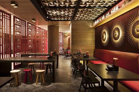 Chinese Restaurant Interior Design Idea With Touched Red And Fancy