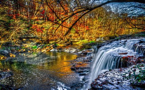 Hd Wallpaper Beautiful Cascading Waterfall Fall River Forest Tree With