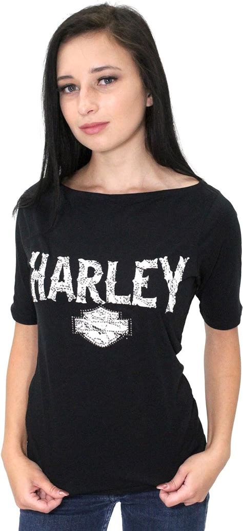 Amazon Harley Davidson Womens Inner Lace B S Boat Neck Black Half