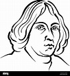 Nicolaus Copernicus modern vector drawing. Hand-drawn outline sketch by ...