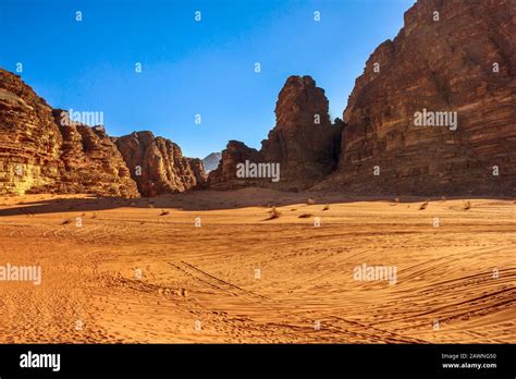 Wadi Rum Desert And Valley Of The Moon At Sunset In Southern Jordan