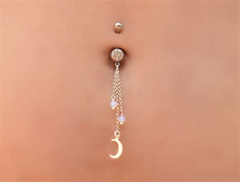 Belly Piercing Moon Belly Button Rings Belly Rings Dangle Etsy
