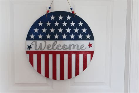Americana Patriotic 18 Round Welcome Sign Red White Etsy