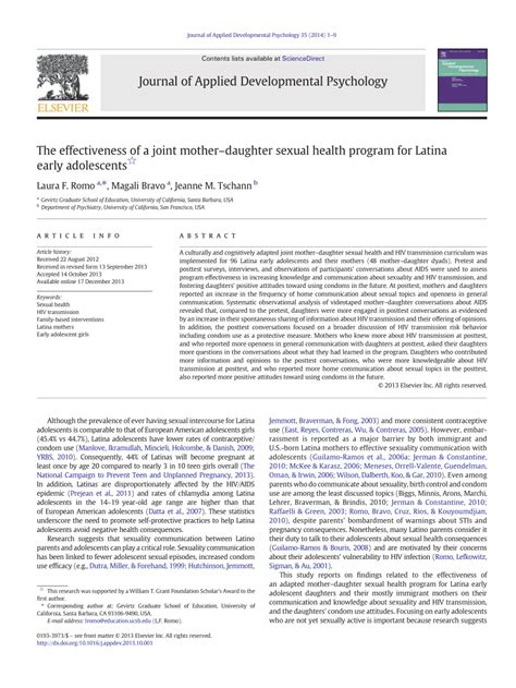 Pdf The Effectiveness Of A Joint Motherdaughter Sexual Health Program For Latina Early