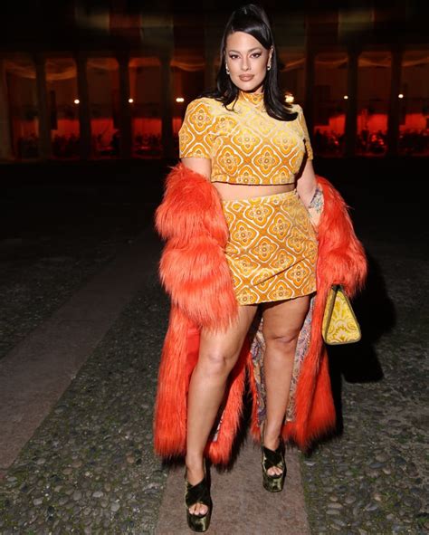 Ashley Graham Wears An Orange Miniskirt And Fur Coat At Etro Popsugar