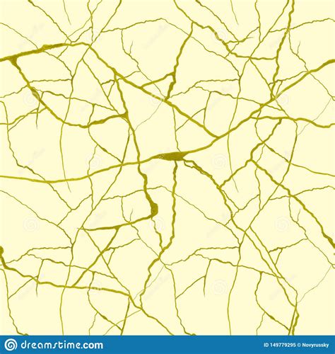 Gold Cracks On White Background Seamless Pattern Kintsugi Concept
